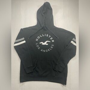 Hollister Black Logo Hoodie Men’s Large Fleece Pullover Cotton Blend Los Angeles